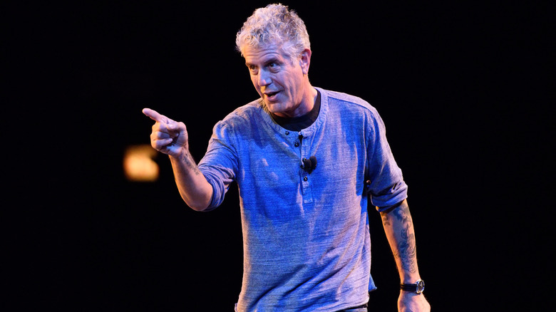 Anthony Bourdain speaking on stage