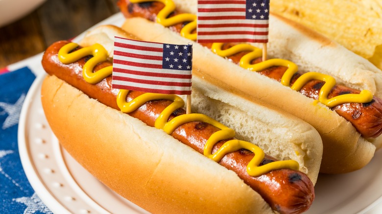 Hot dogs with American flags