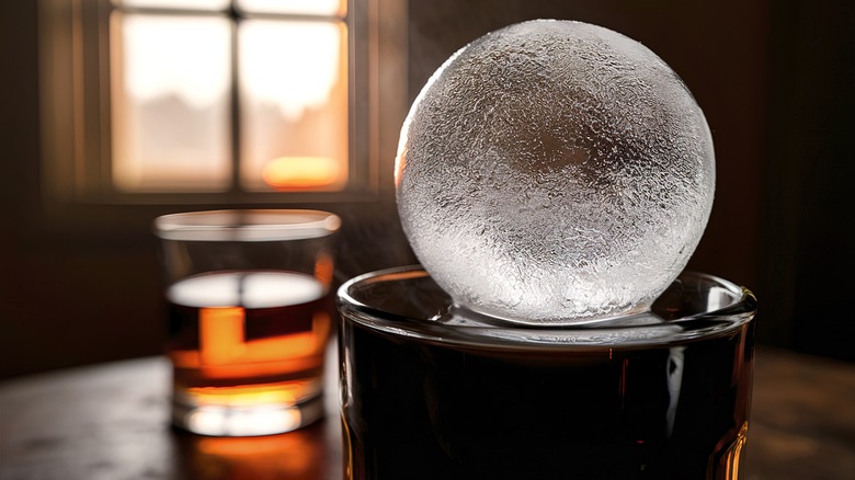 Ice sphere with a whiskey glass