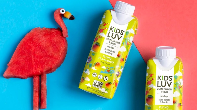 KidsLuv beverages next to watermelon flamingo