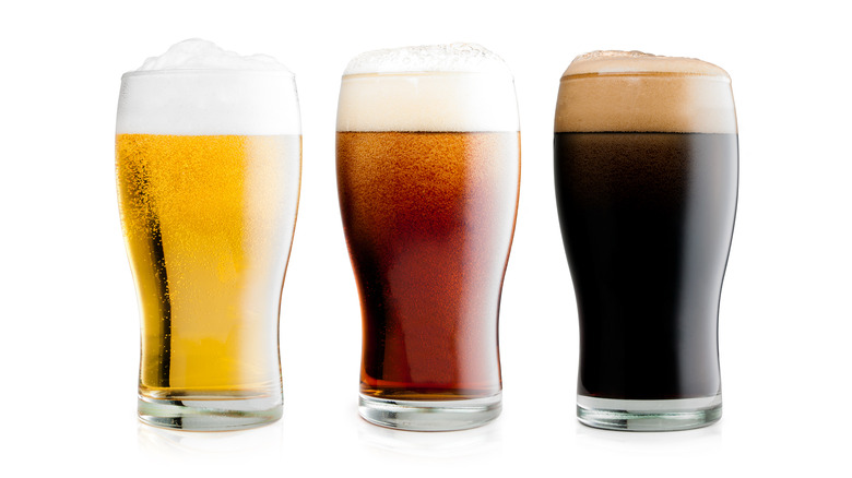 Three beers of different hues
