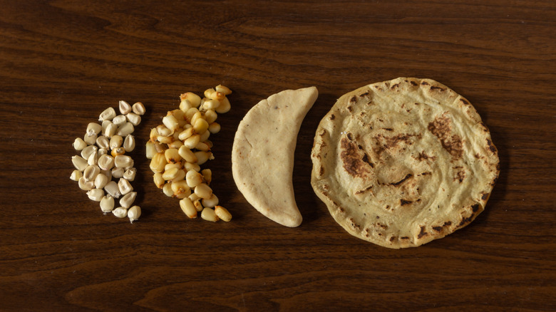 Corn kernels to dough to cooked tortilla