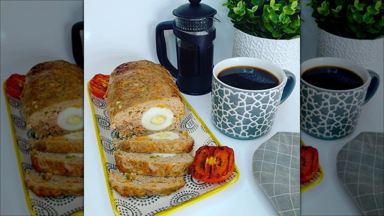 breakfast meatloaf with coffee