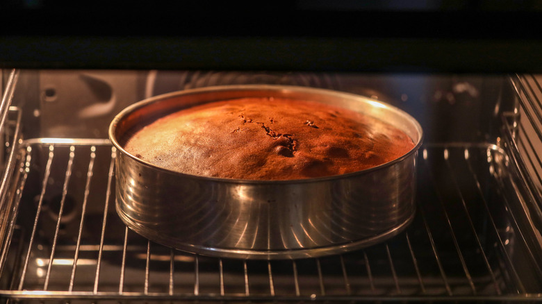 cake pan in oven