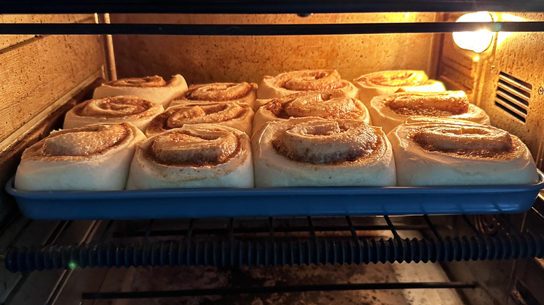 Cinnamon rolls baking in the oven