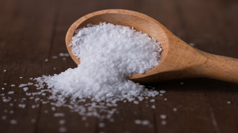 Salt on a wooden spoon