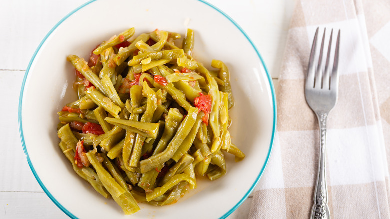 Overcooked green beans in a bowl