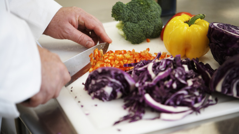 finely chopping veggies with knife