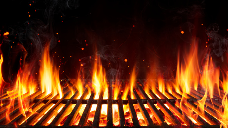 A grill with an open flame