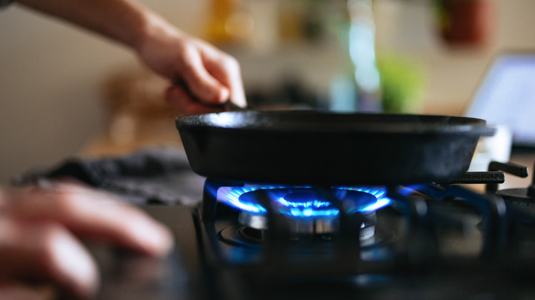 heating pan on stove