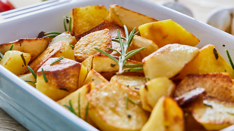 tray of roasted potatoes