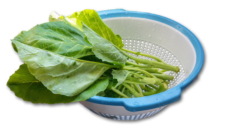 Collard greens in a collander