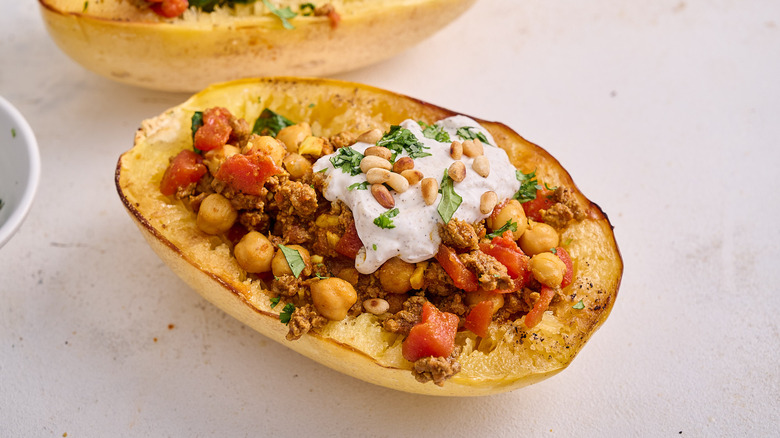 Stuffed spaghetti squash on table