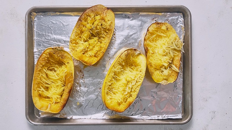 spaghetti squash on sheet tray