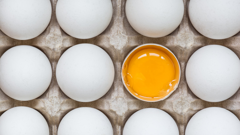 egg yolk in a carton of eggs