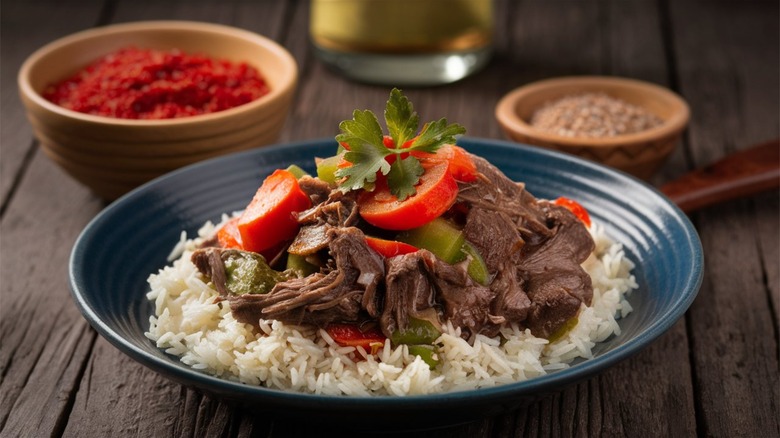 Braised meat and vegetables with rice