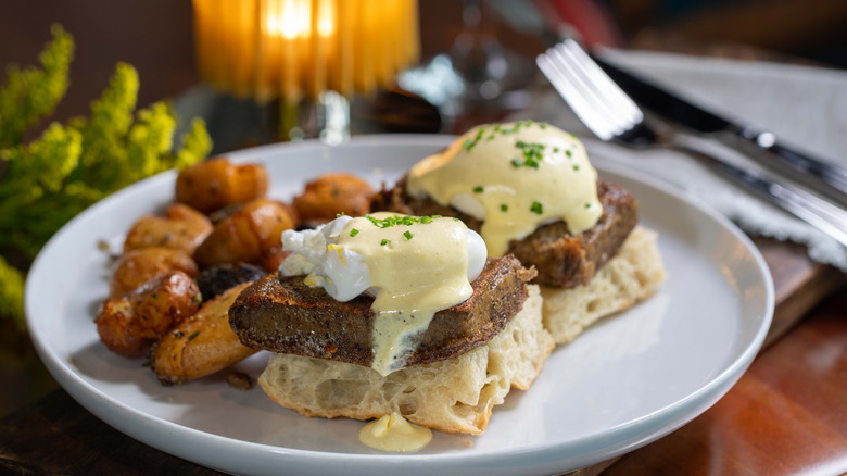 Scrapple with eggs on muffins