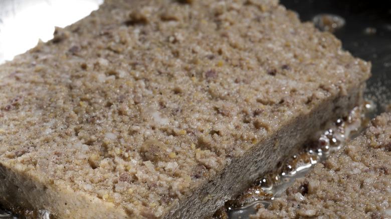 A plate of sliced scrapple