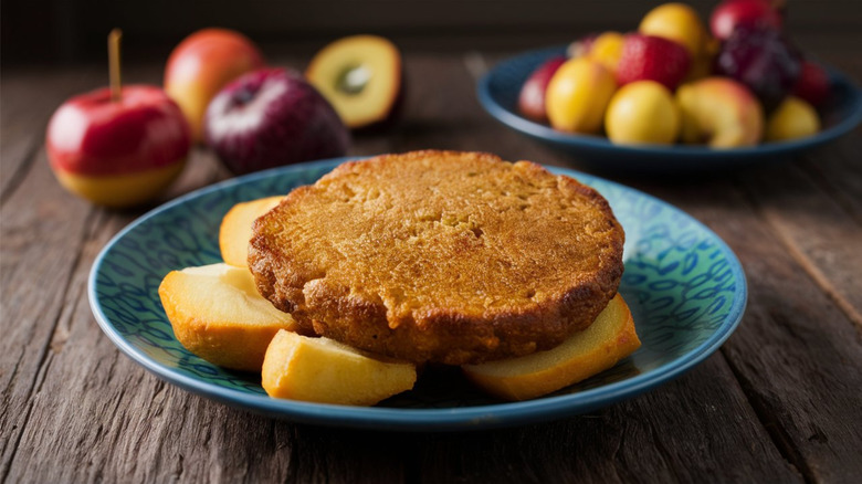 Fried scrapple on potatoes