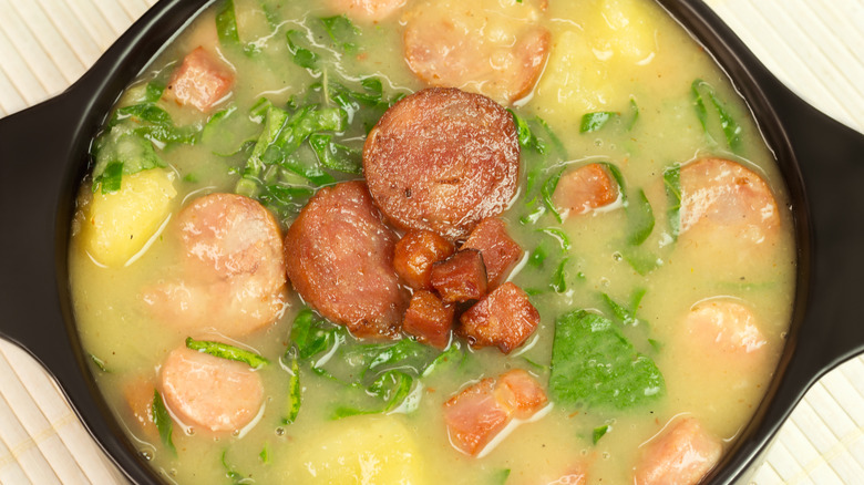 bowl of kale soup with chouriço