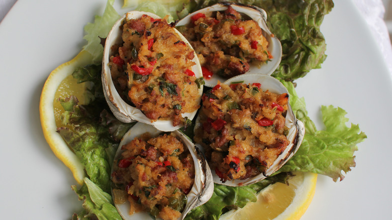 Four stuffed quahogs stacked