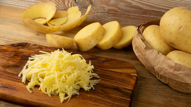 Chopped and grated fresh potatoes