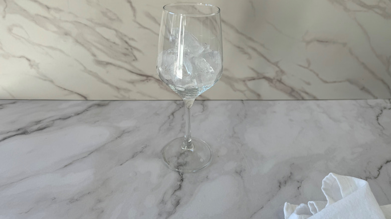 wine glass filled with ice