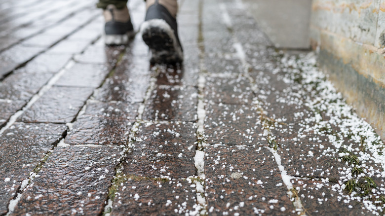 Salt on walkway to melt ice