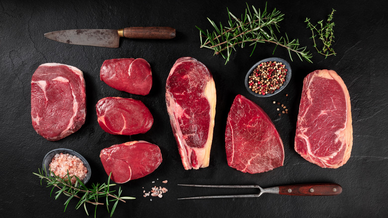 Different cuts of steak laid out