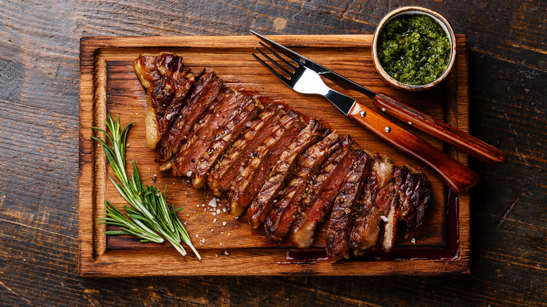 Sliced New York strip steak