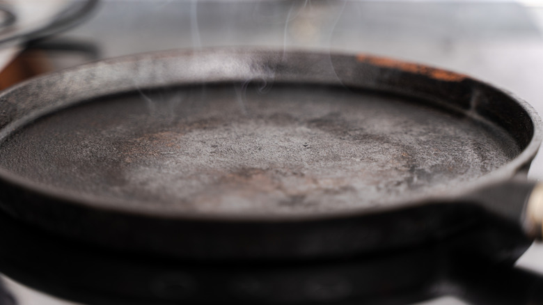 An empty pan preheating on stove