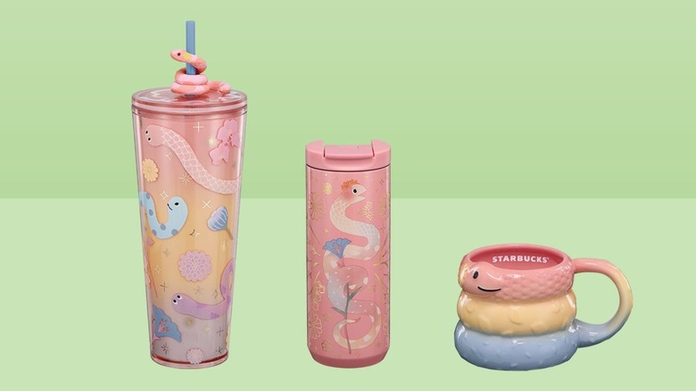 Starbucks' Year of the Snack drinkware on green background