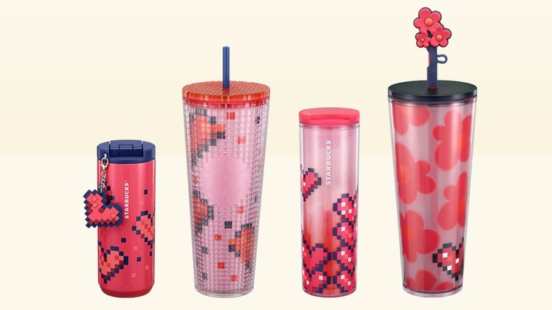 Starbucks' Valentine's Day drinkware on yellow background