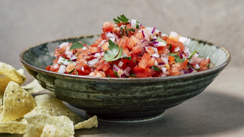 Bowl of salsa with tortilla chips