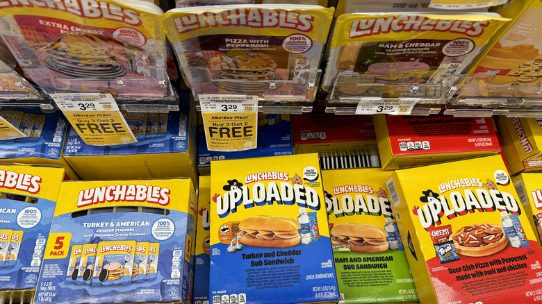 Close-up Lunchables cracker with meat and cheese