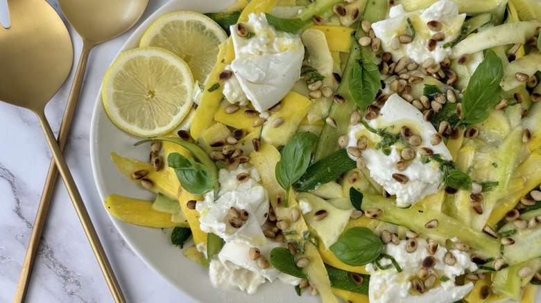 squash burrata salad on plate