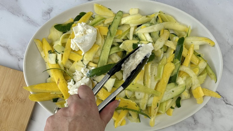 squash with burrata on platter