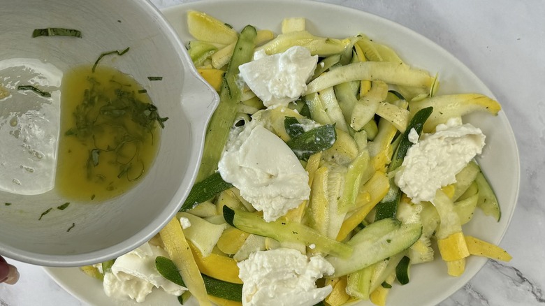 drizzling vinaigrette over squash