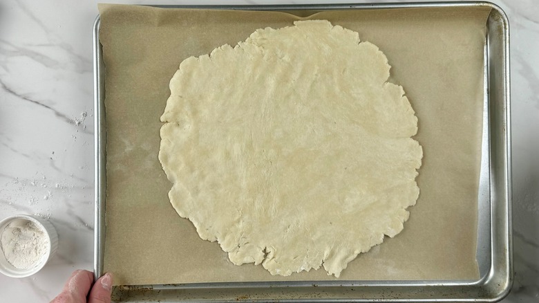 rolled dough on baking sheet