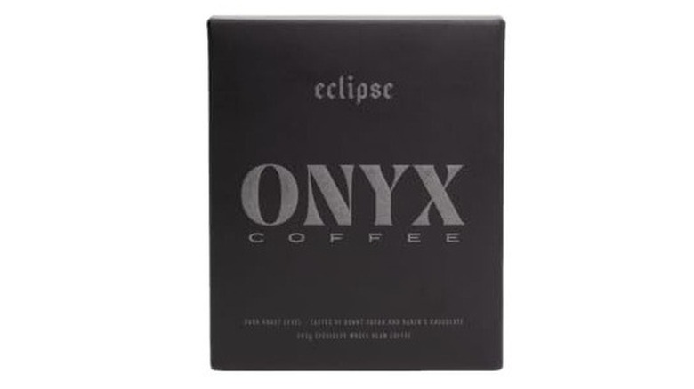 A front-on view of a box of Onyx Coffee Lab Eclipse dark roast coffee on a white background