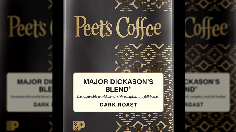 A close-up of Peet's Major Dickason blend dark roast coffee