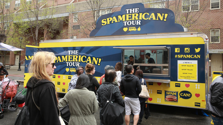 people in line for Spam truck