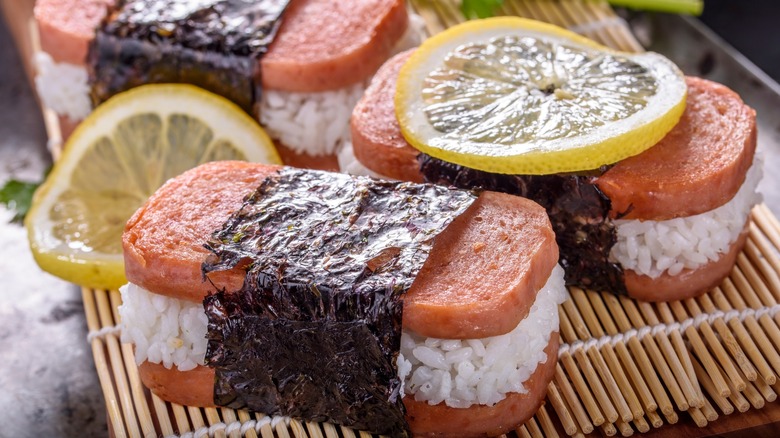 Spam musubi on platter