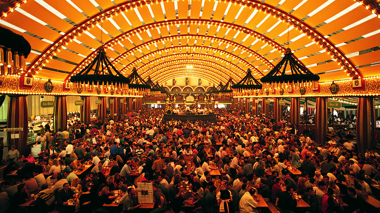 Bavarian beer tent during Oktoberfest