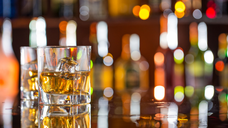 bourbon on ice in glass