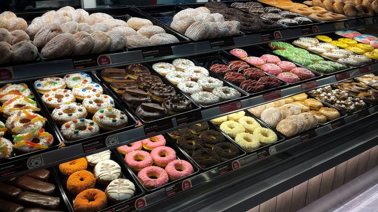 Donut display at a Dunkin' outlet