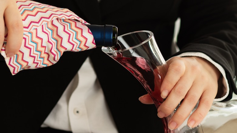 Wine poured into a decanter