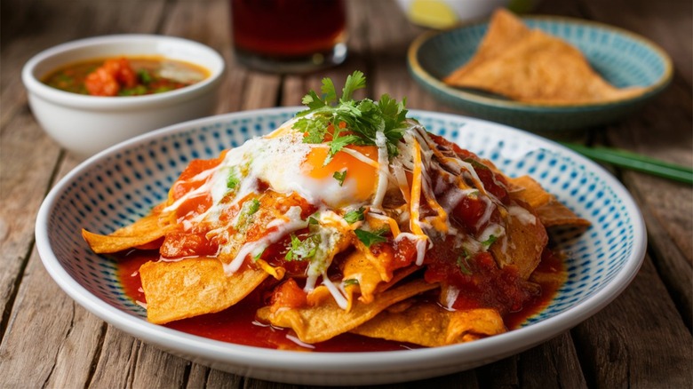 plated chilaquiles on table