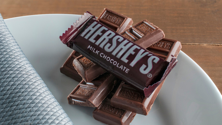 Hershey chocolate bars on a plate