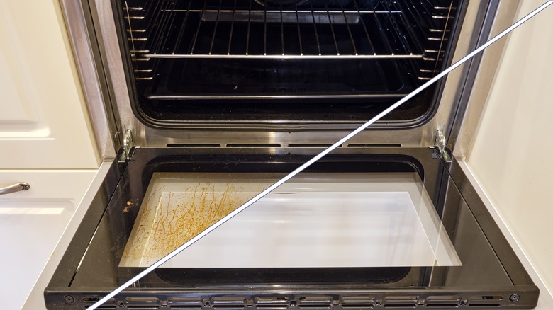 Before and after cleaning the oven